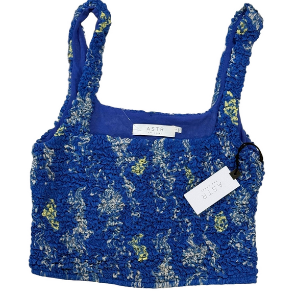 Astr Tops - ASTR Blue Yellow Lemon Smocked Floral Crop Tank Large | New with Tags